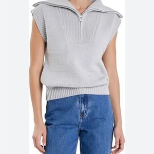 English Factory Zip Mock Neck Cap Sleeve Sweater Size L